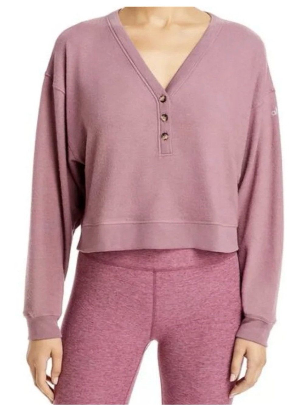 ALO Yoga Plum V-Neck Cropped Henley Sweatshirt